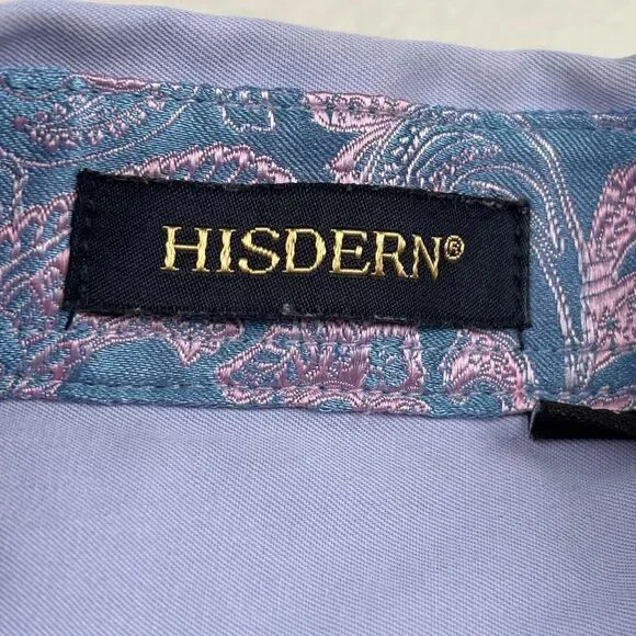 Hisdern Mens Blue Dress Shirt Size Large 17 Floral Flip Cuff - Picture 4 of 7